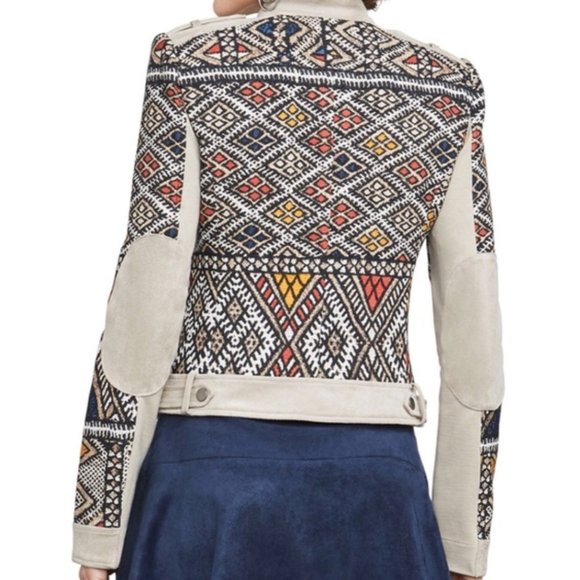 BCBGMAXAZRIA Womens Aztec Tribal Print Zip Ziggy Woven Moto Jacket Size XS NWOT - Picture 2 of 14